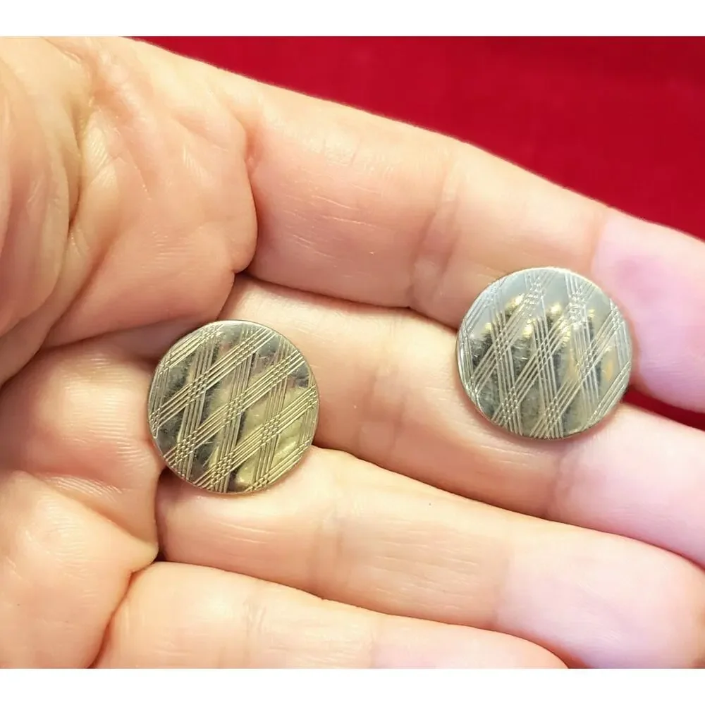 Gold-tone Cufflinks / Cuff‎ Links Vintage Diamond Patterned Men's Jewelry cl-
